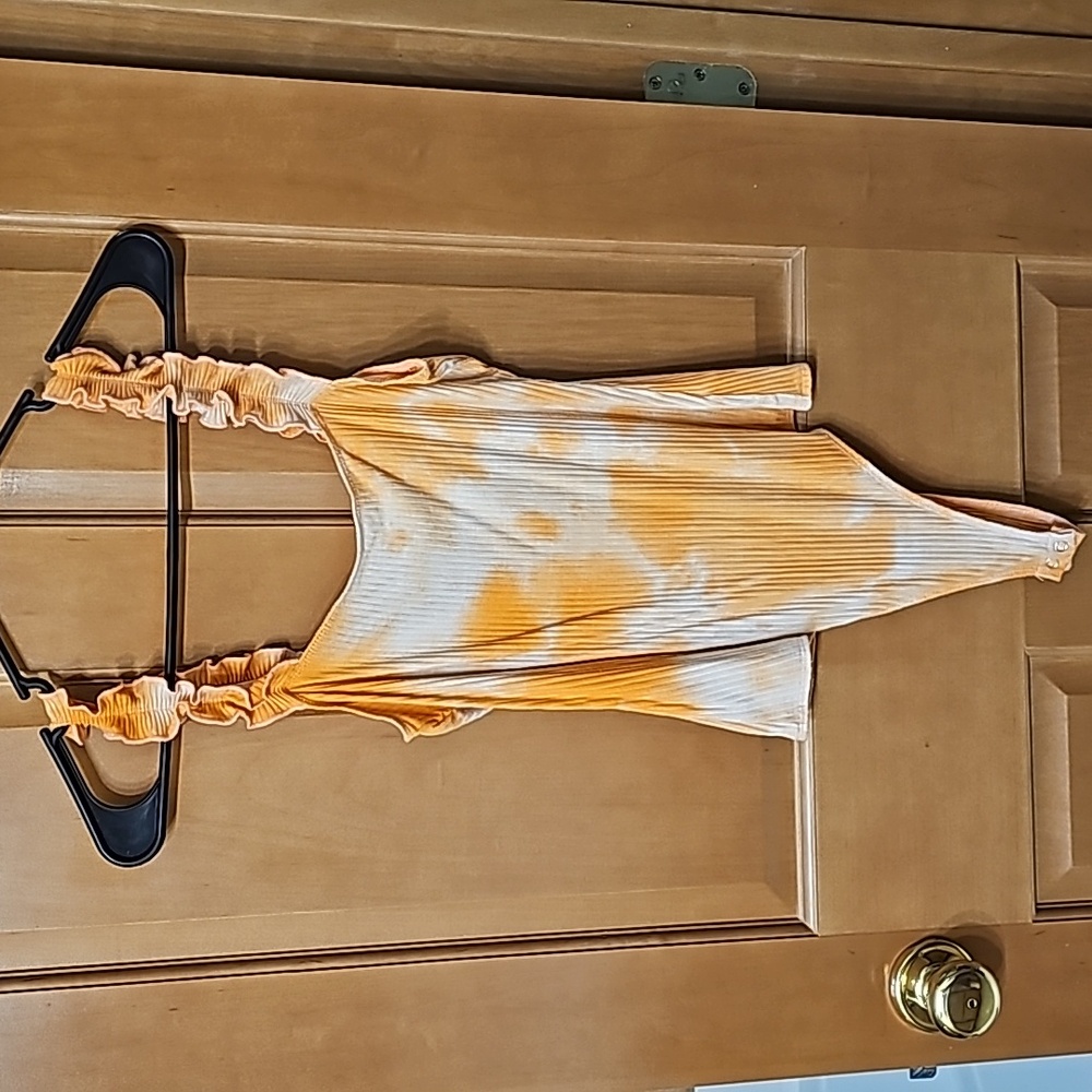 🆕️ Orange And White Tie Dye Ruffle Strap Bodysuit